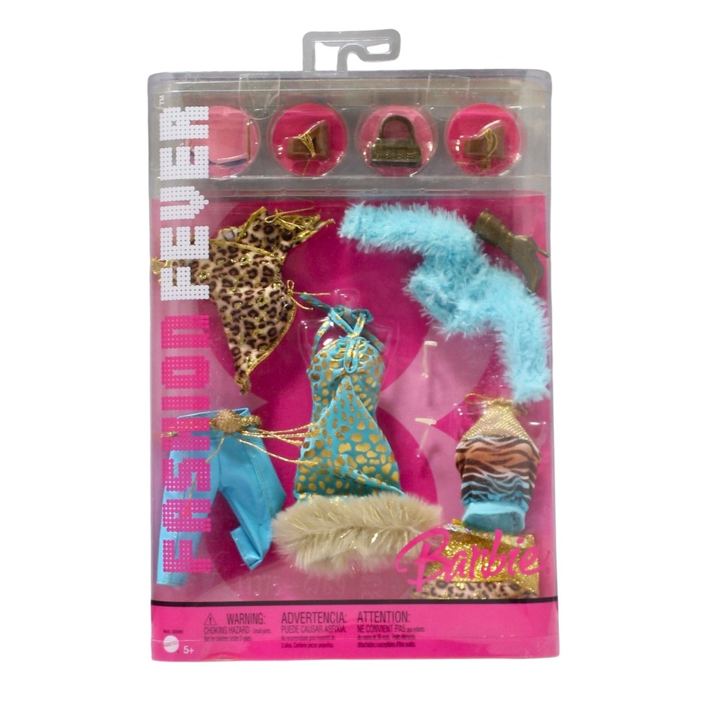 Barbie‎ Fashion Fever Rare Y2K 2005 Outfit Set Fur Animal Print Shoes Sealed